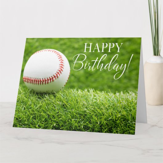 Carte Baseball avec joyeux mot d'anniversaire vert herbe (Devant)