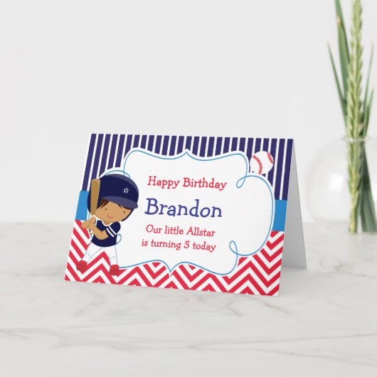 Carte Baseball Cute African American Boy Anniversaire (Devant)