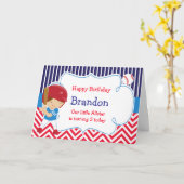 Carte Baseball Cute Brown Cheveux garçon fête d'annivers (Fleur jaune)