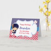 Carte Baseball Cute Dark Haired Boy Fête d'anniversaire (Fleur jaune)