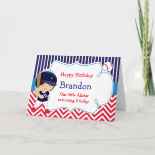 Carte Baseball Cute Dark Haired Boy Fête d'anniversaire