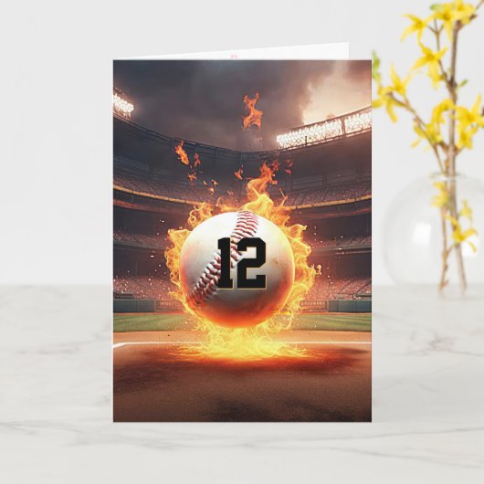 Carte Baseball enflammé pour un 12e anniversaire (Fleur jaune)