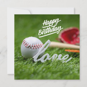 Carte Baseball Joyeux Anniversaire avec balle sur herbe 