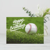 Carte Baseball Joyeux Anniversaire avec balle sur herbe (Debout devant)