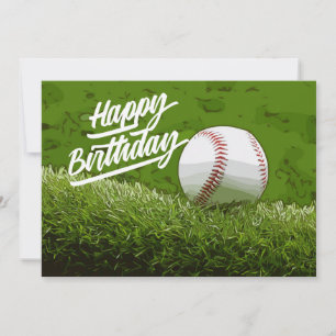 Carte Baseball Joyeux Anniversaire avec balle sur herbe 