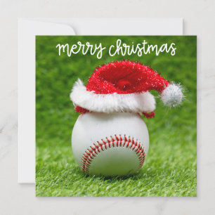 Carte Baseball Joyeux Noël avec chapeau de Père Noël en 