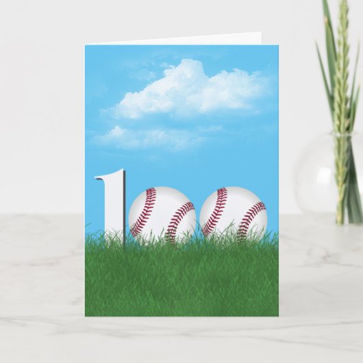 Carte Baseball pour 100e anniversaire dans de l'herbe ve (Devant)