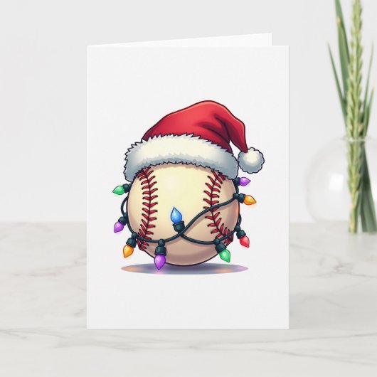 Carte Baseball Santa Hat Holiday Lights (Devant)
