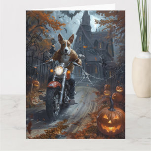 Carte Basenji à moto Halloween effrayant