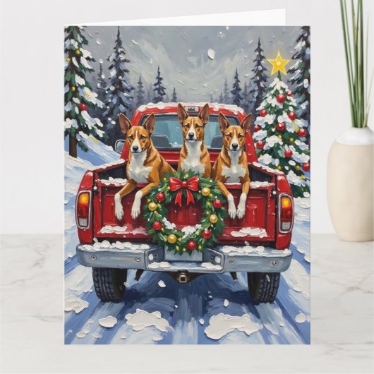 Carte Basenji Christmas Red Truck Holiday (Devant)