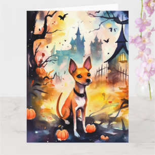 Carte Basenji Halloween avec citrouilles effrayant