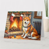 Carte Basenji Sitting by Fireplace with Christmas Lights (Devant)