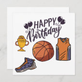 Carte Basket avec Joyeux anniversaire sur arrière - plan (Devant / Derrière)