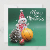Carte Basket-ball Joyeux Noël avec Snowman en vert (Devant)