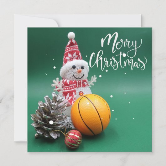 Carte Basket-ball Joyeux Noël avec Snowman en vert (Devant)