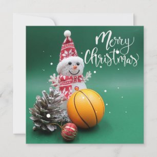 Carte Basket-ball Joyeux Noël avec Snowman en vert