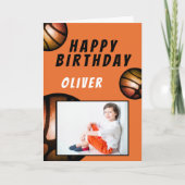 Carte Basket-ball métallique Joyeux photo d'anniversaire (Devant)