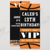 Carte Basket-ball Orange Black Anniversaire VIP Pass (Devant / Derrière)