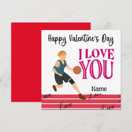 Carte Basket-ball Saint-Valentin du joueur avec amour C (Devant / Derrière)