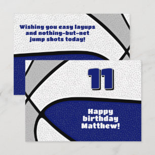 Carte basket joyeux anniversaire bleu gris équipe couleu