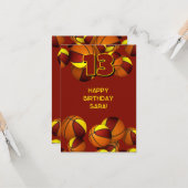 Carte basket joyeux anniversaire marron or de l'équipe c (Devant/Arrière en situation)