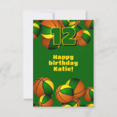 Carte basket joyeux anniversaire vert or équipe couleurs (Devant)