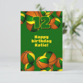 Carte basket joyeux anniversaire vert or équipe couleurs (Debout devant)