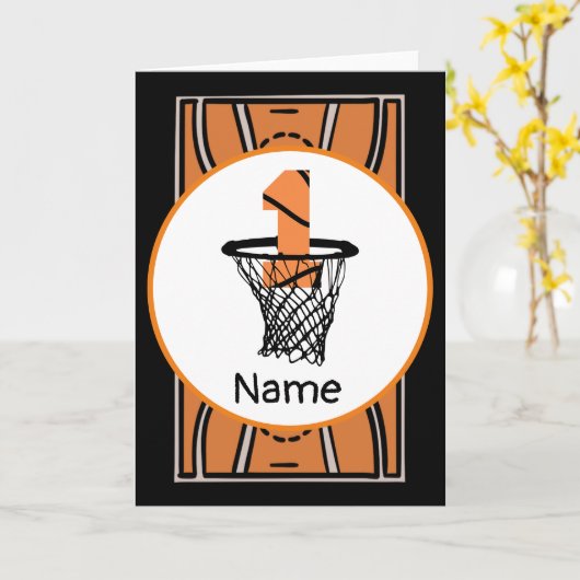 Carte Basketball 1er anniversaire avec numéro en mini-ce (Fleur jaune)