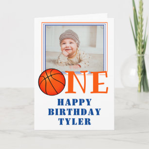 Carte Basketball Ball ONE Kids Photo 1st Birthday