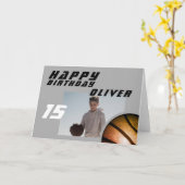 Carte Basketball Boy Photo Joyeux Anniversaire (Fleur jaune)