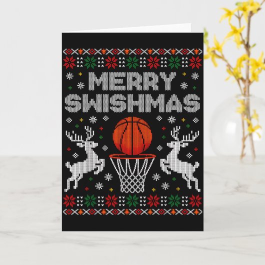 Carte Basketball Christmas Ugly Sweater Merry Swishmas M (Fleur jaune)