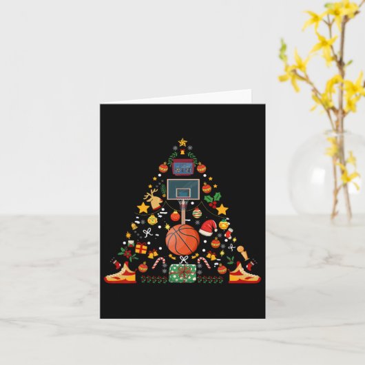 Carte Basketball Funky Ball Hoop Christmas Tree Joyeux X (Fleur jaune)