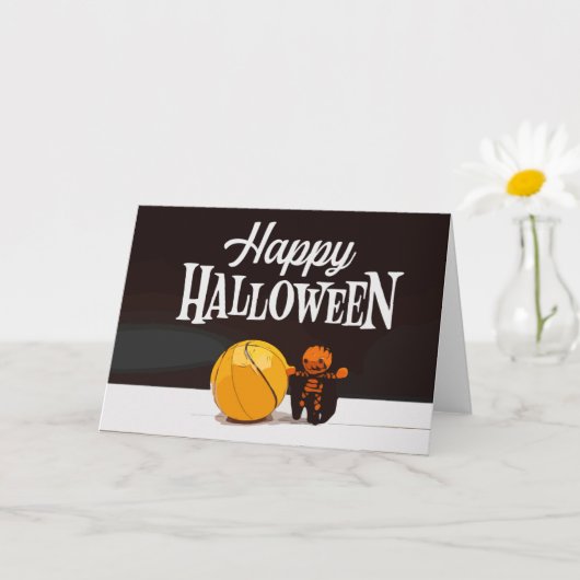 Carte Basketball Joyeux Halloween avec fantôme et ballon (Petite plante)