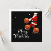 Carte Basketball Joyeux Noël avec le Père Noël (Devant/Arrière en situation)