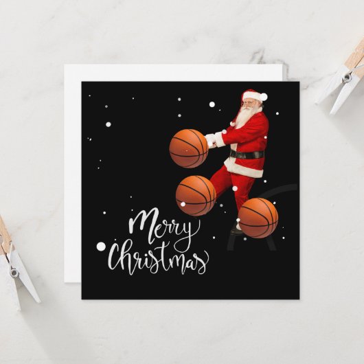 Carte Basketball Joyeux Noël avec le Père Noël (Devant/Arrière en situation)