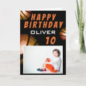 Carte Basketball Metallic Ball Photo Joyeux Anniversaire (Devant)