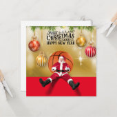Carte Basketball Père Noël Joyeux Noël Nouvel An (Devant/Arrière en situation)