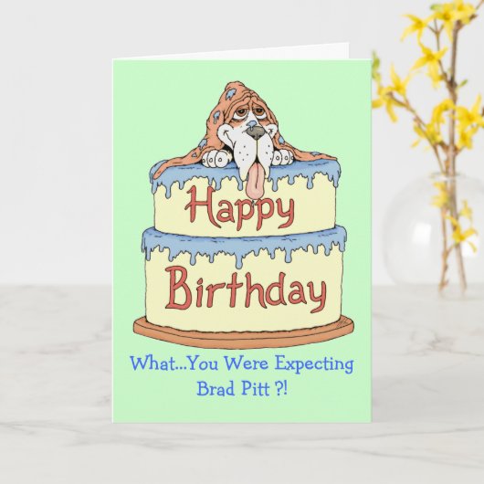 Carte Basset d'anniversaire (Fleur jaune)