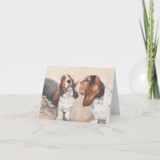 Carte Basset Friends Dog Art Watercolor Note (Devant)