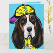 Carte Basset Hound  (Fleur jaune)