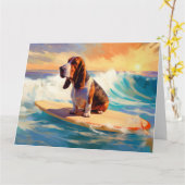 Carte Basset Hound Beach Surf Peinture (Fleur jaune)
