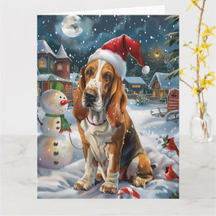 Carte Basset Hound Chien Hiver Merveilleux Noël Joie