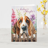 Carte Basset Hound Chien Jardin Gladiolus Se tirer bien (Fleur jaune)