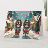 Carte Basset Hound Chiens Noël Fête de la neige (Devant)