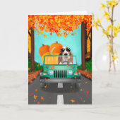 Carte Basset Hound Chig Citrouille automne (Fleur jaune)