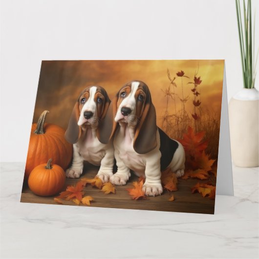 Carte Basset Hound Chiot Automne Citrouille de plaisir (Devant)