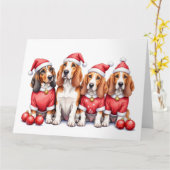Carte Basset Hound Christmas Dress Santa Hat (Fleur jaune)
