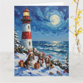 Carte Basset Hound Christmas Lighthouse Holiday (Fleur jaune)