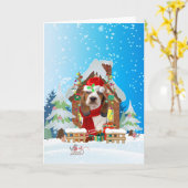 Carte Basset Hound dans la neige avec des cadeaux de Noë (Fleur jaune)