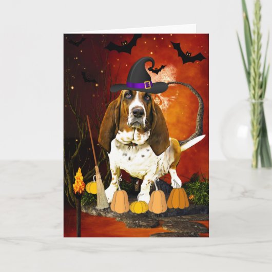 Carte Basset Hound Dog en costume d'Halloween (Devant)